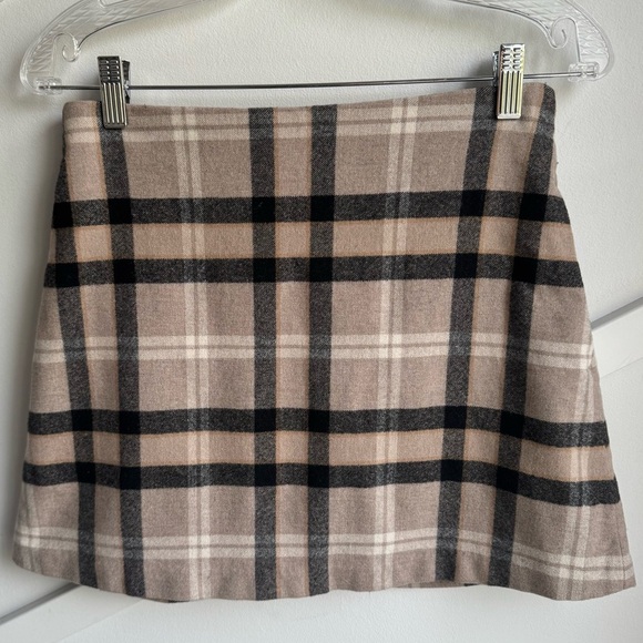 ARITZIA Wilfred Classic Wool A-line Mini Skirt Checkered in Brown Cream size S - Picture 7 of 13